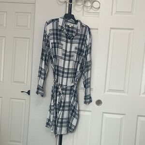 Style & Co. Black and White Plaid Long Sleeve Dress